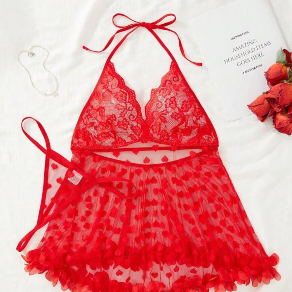 RED LACE LINGERIE SET